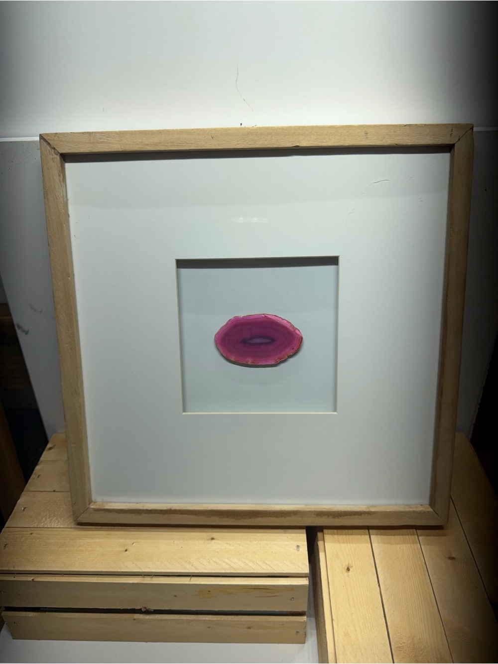 Framed Pink Agate Slice Wall Art Shadow Box Decor